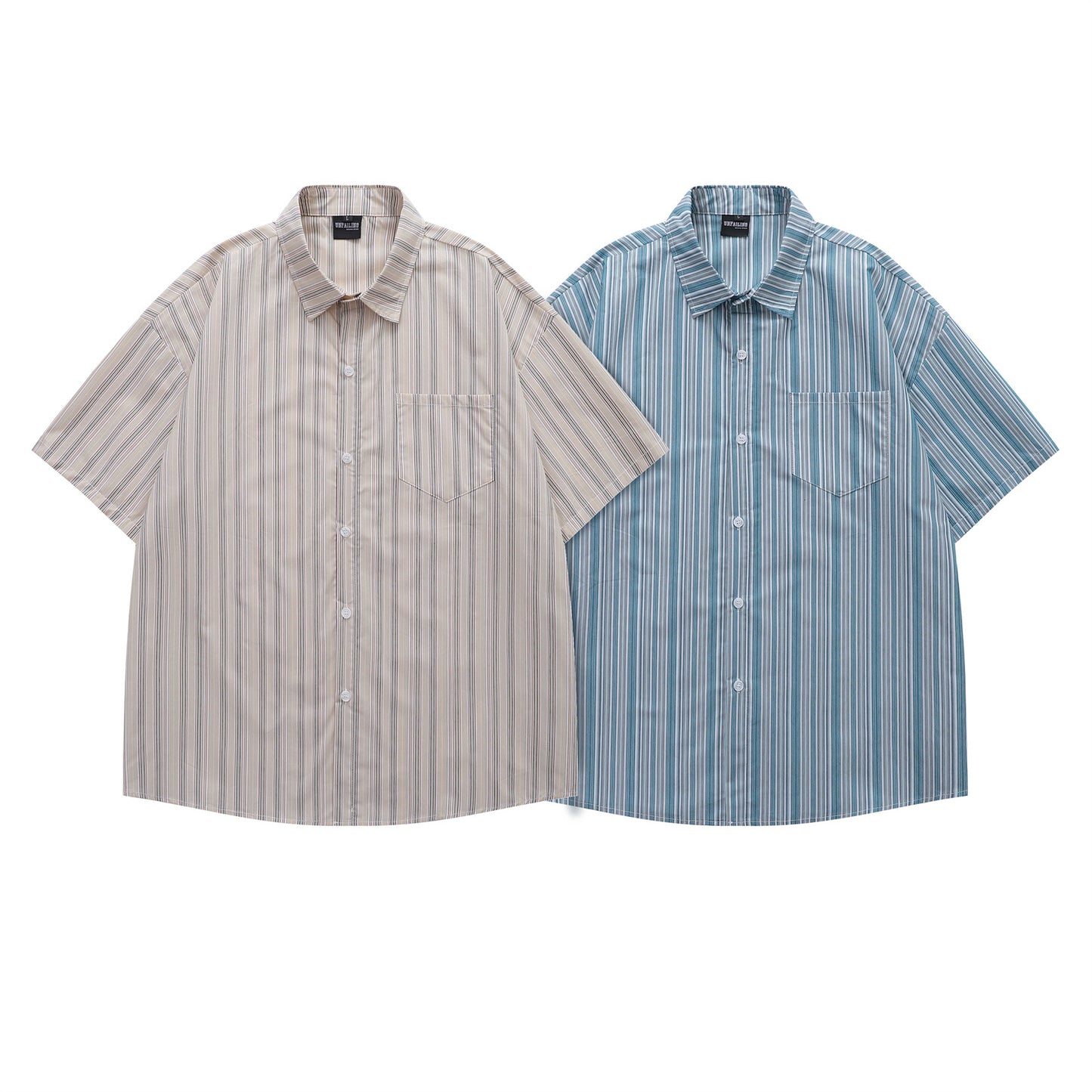 Retro Simple Vertical Stripe Loose Casual Short Sleeve Shirt