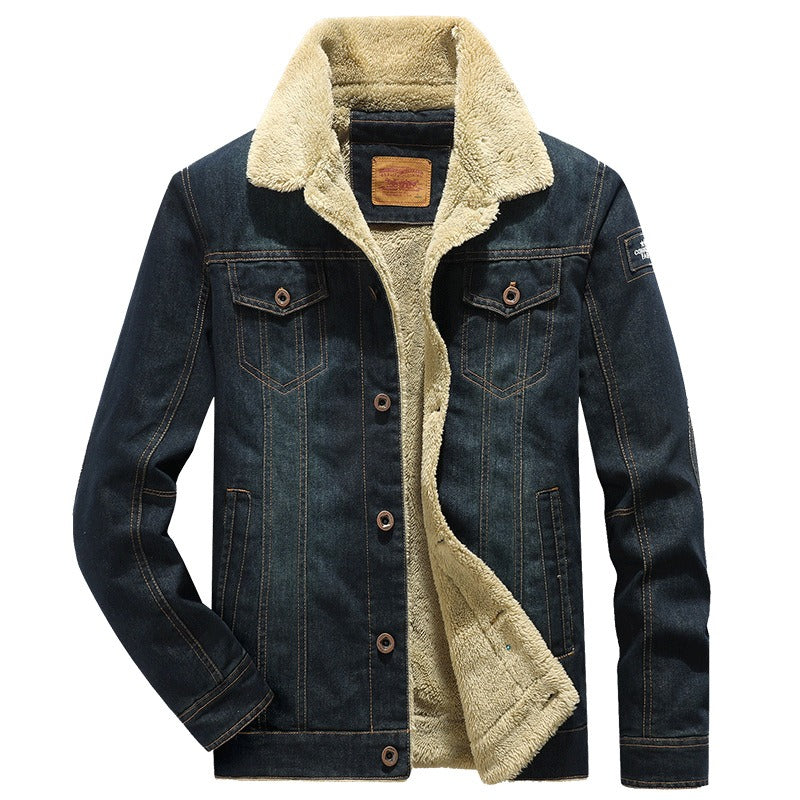 Men's Casual Loose Plush Denim Jacket - Thickened Cotton Shirt