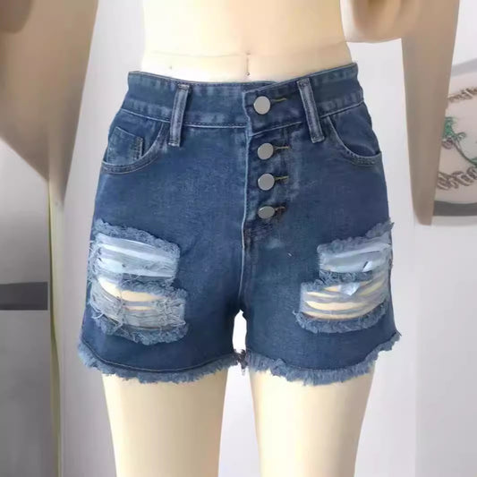 Broken Hole Tassel Denim Shorts for Women - Premium Japanese Craftsmanship