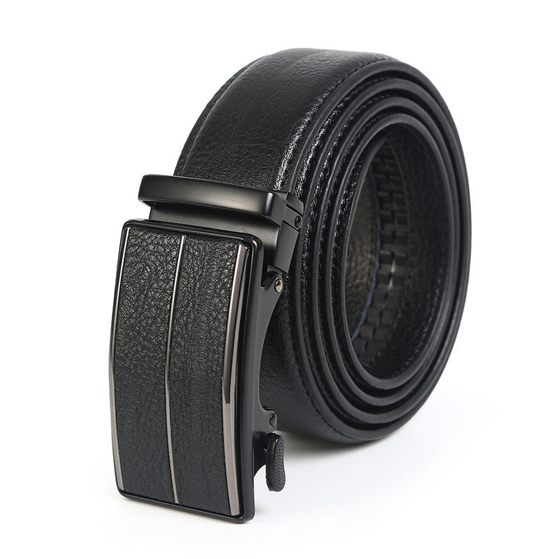 Men's Genuine Leather Belt with Automatic Buckle - Cowhide and Crocodile Pattern