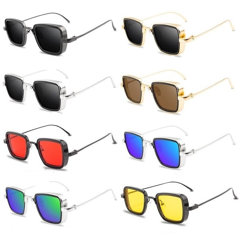 Vintage Steampunk Sunglasses Retro Metal Square for Men UV Protection
