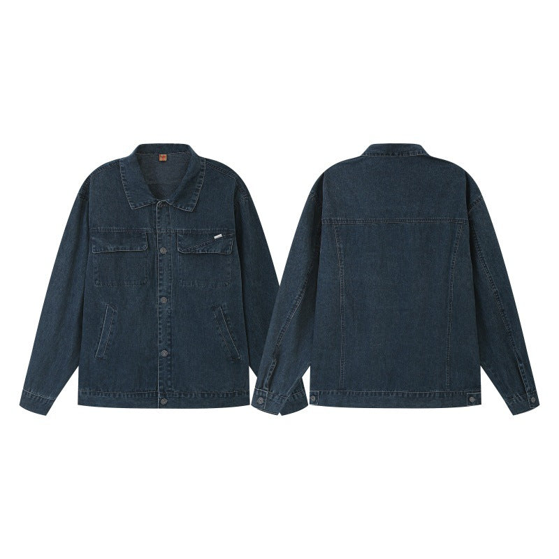 Washed Multi-Pocket Denim Jacket with Retro Style for Men and Women