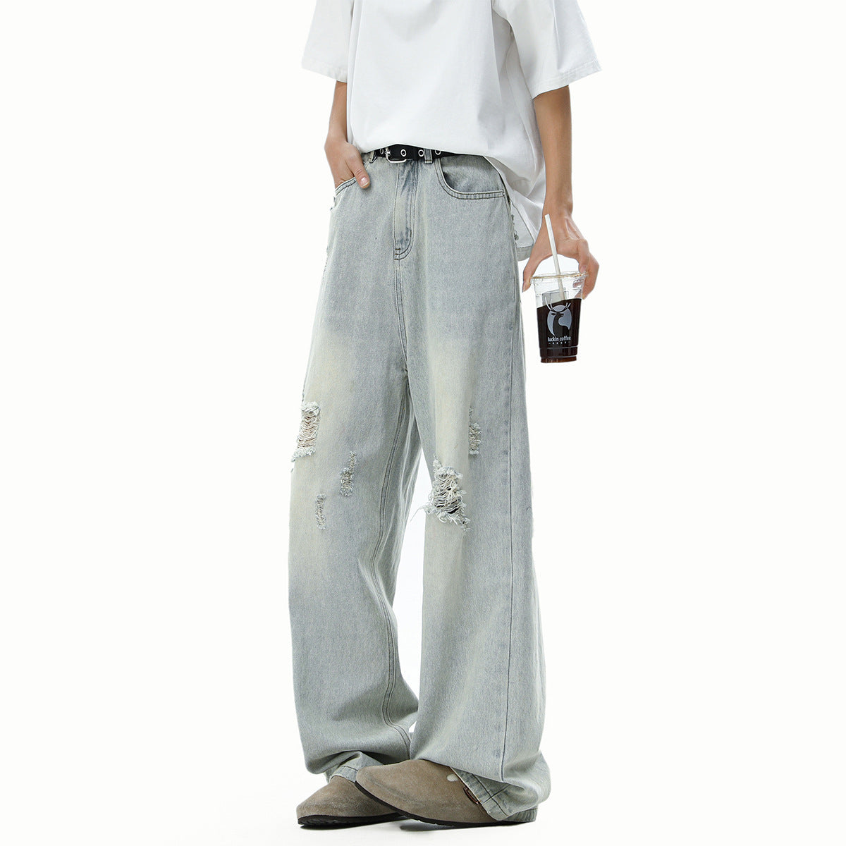 Men's  Loose Straight Leg Denim Jeans Casual Trousers