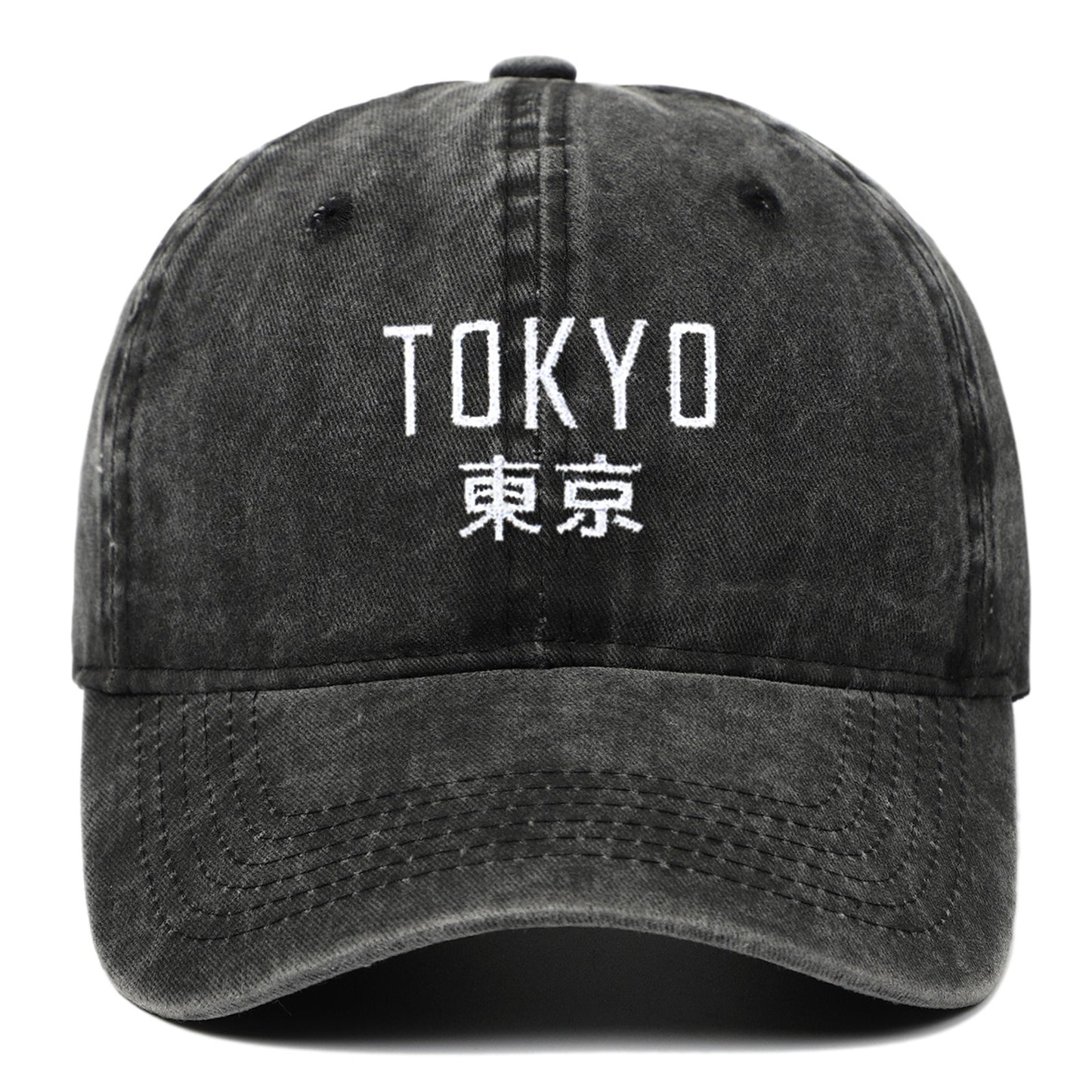 Tokyo Letter Embroidery Retro Soft Washed Baseball Cap Duck Tongue