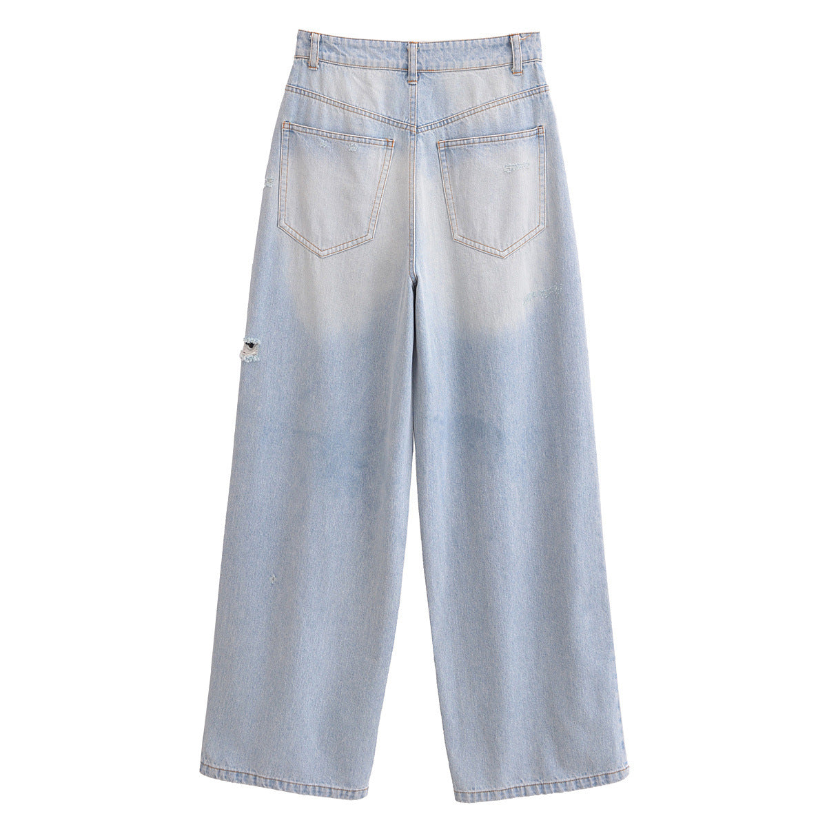 Versatile High-Waisted Ripped Loose Distressed Denim Pants for Women
