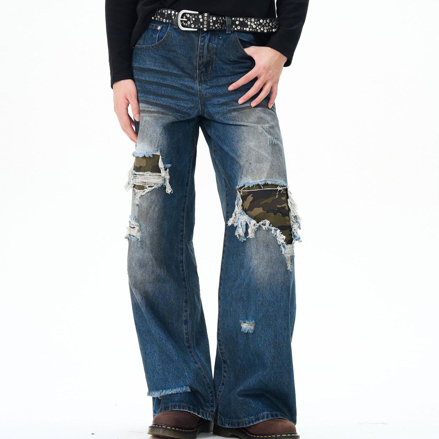 High-End Cool Camouflage Pants with Flared Wide Leg Design