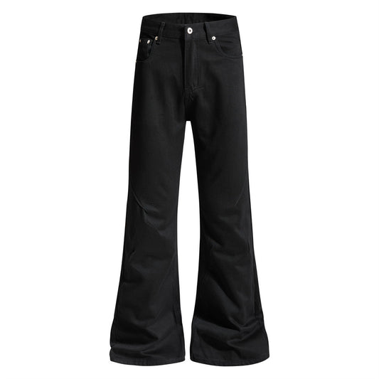 Men Black Denim Pants — Mid Waist Wide-Leg Street Fashion Jeans