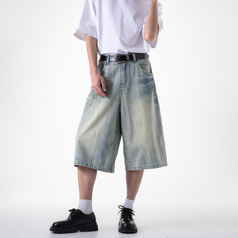 Wide Leg Cropped Jeans with Willow Nails - Casual Straight Leg Pants