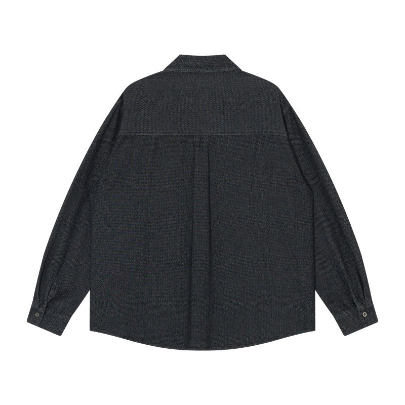 Washed Denim Workwear Long Sleeve Shirt with Patch Pockets