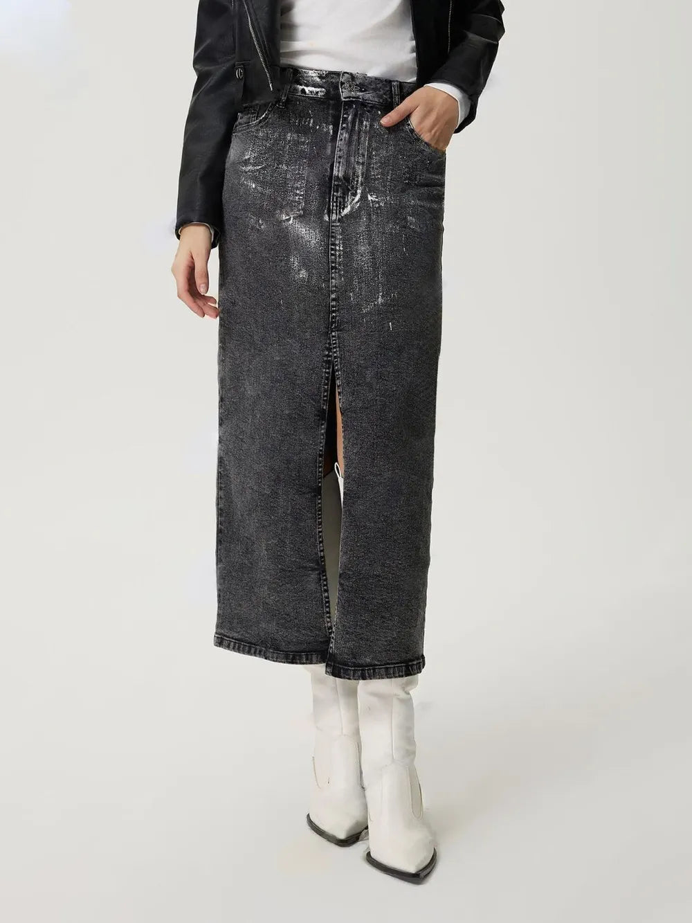 Premium Retro Silver Polished Japanese Denim Skirt