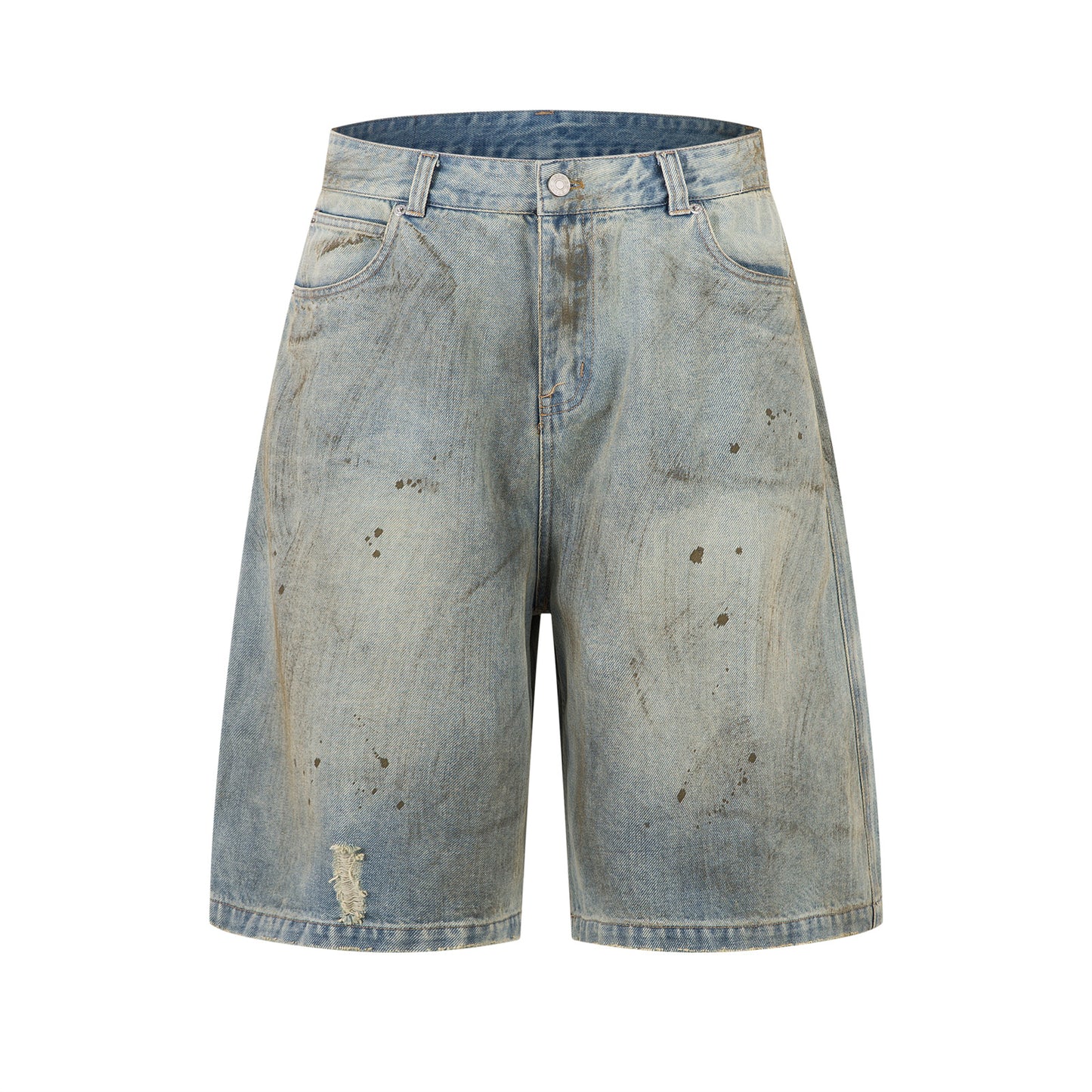 Unisex Distressed 7/8 Denim Pants with Faded Design