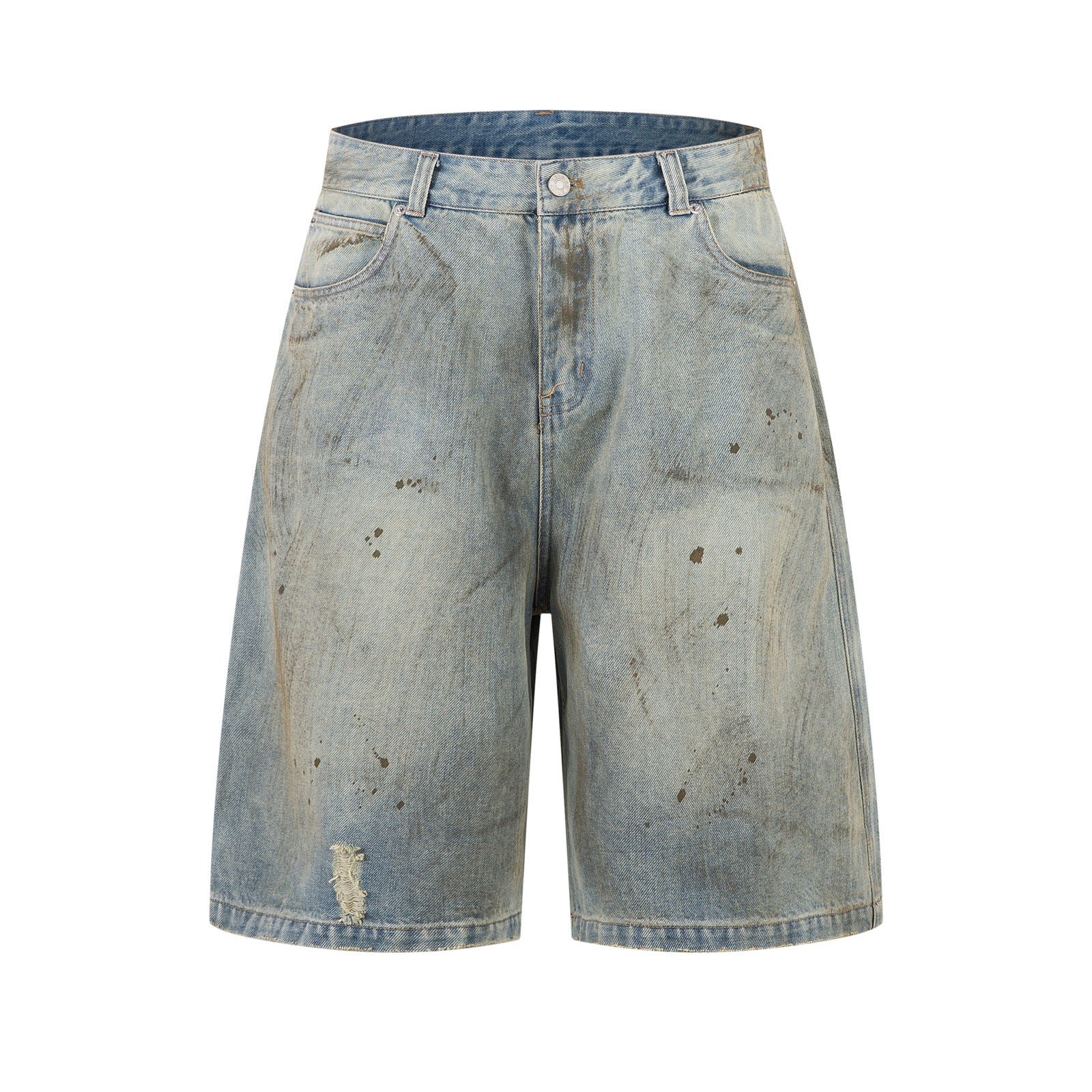 Unisex Distressed 7/8 Denim Pants with Faded Design