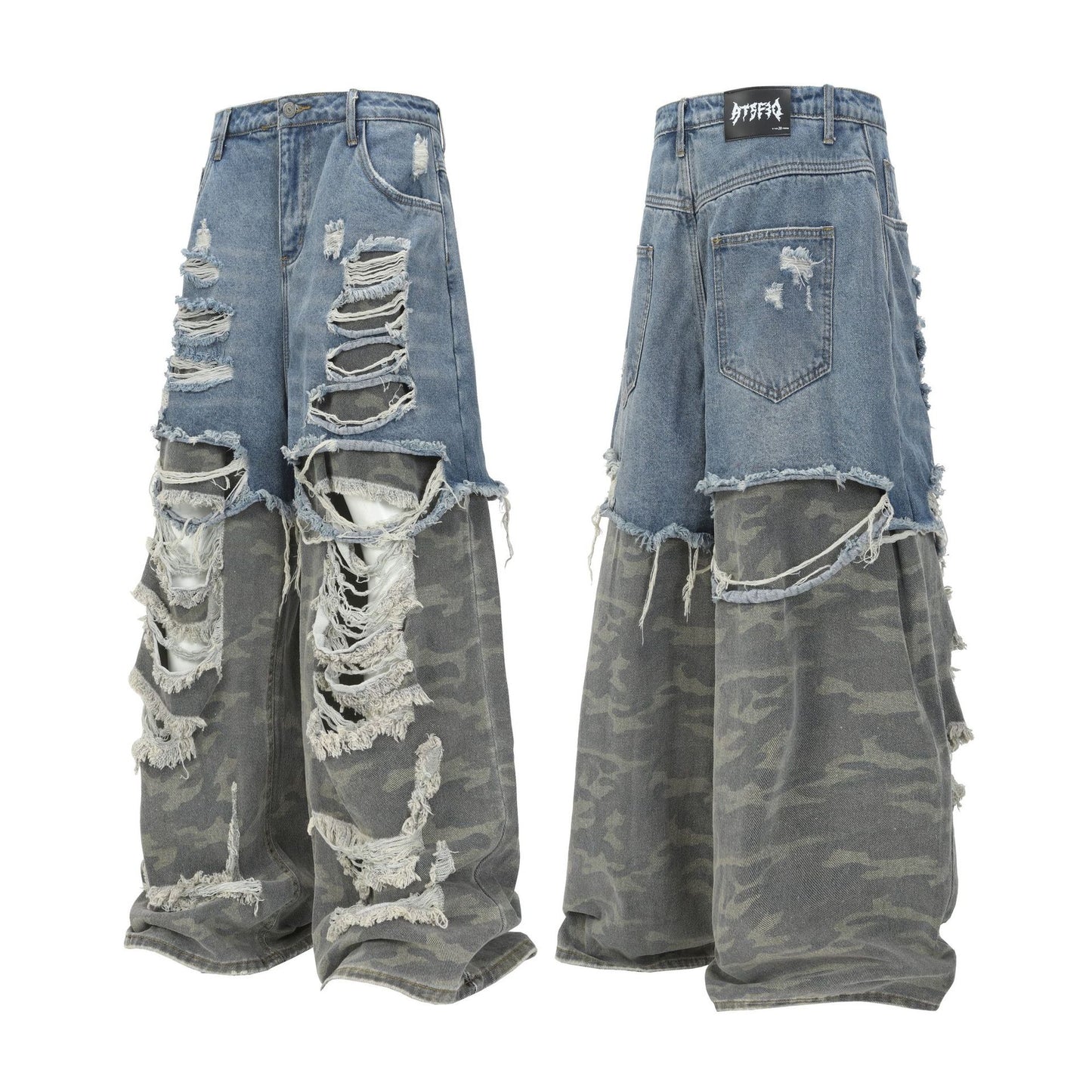 Unique High-Street Camouflage Splicing Denim Long Pants