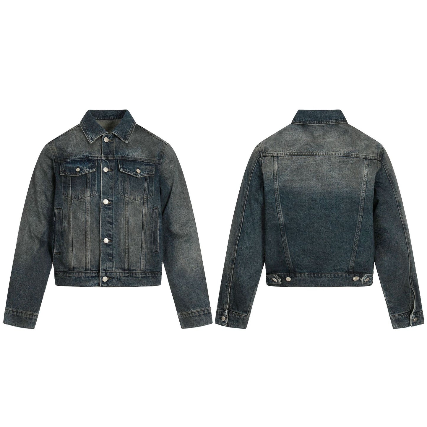 Vintage  High-End Washed Blue Distressed Unisex Denim Jacket