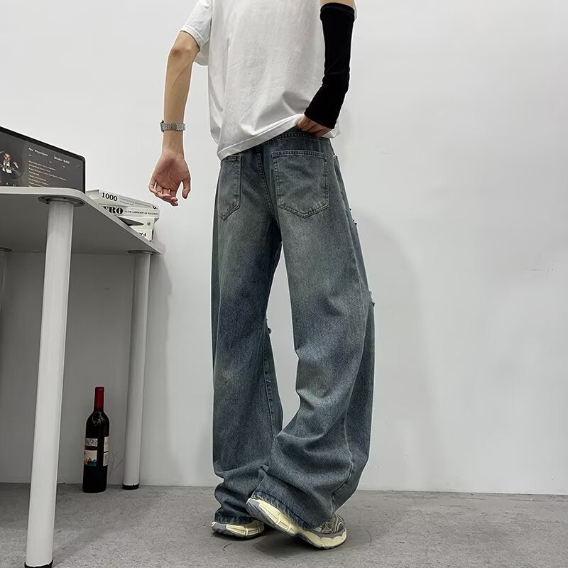 Bamboo Patterned Distressed Jeans with Holes