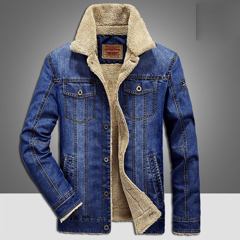 Men's Casual Loose Plush Denim Jacket - Thickened Cotton Shirt