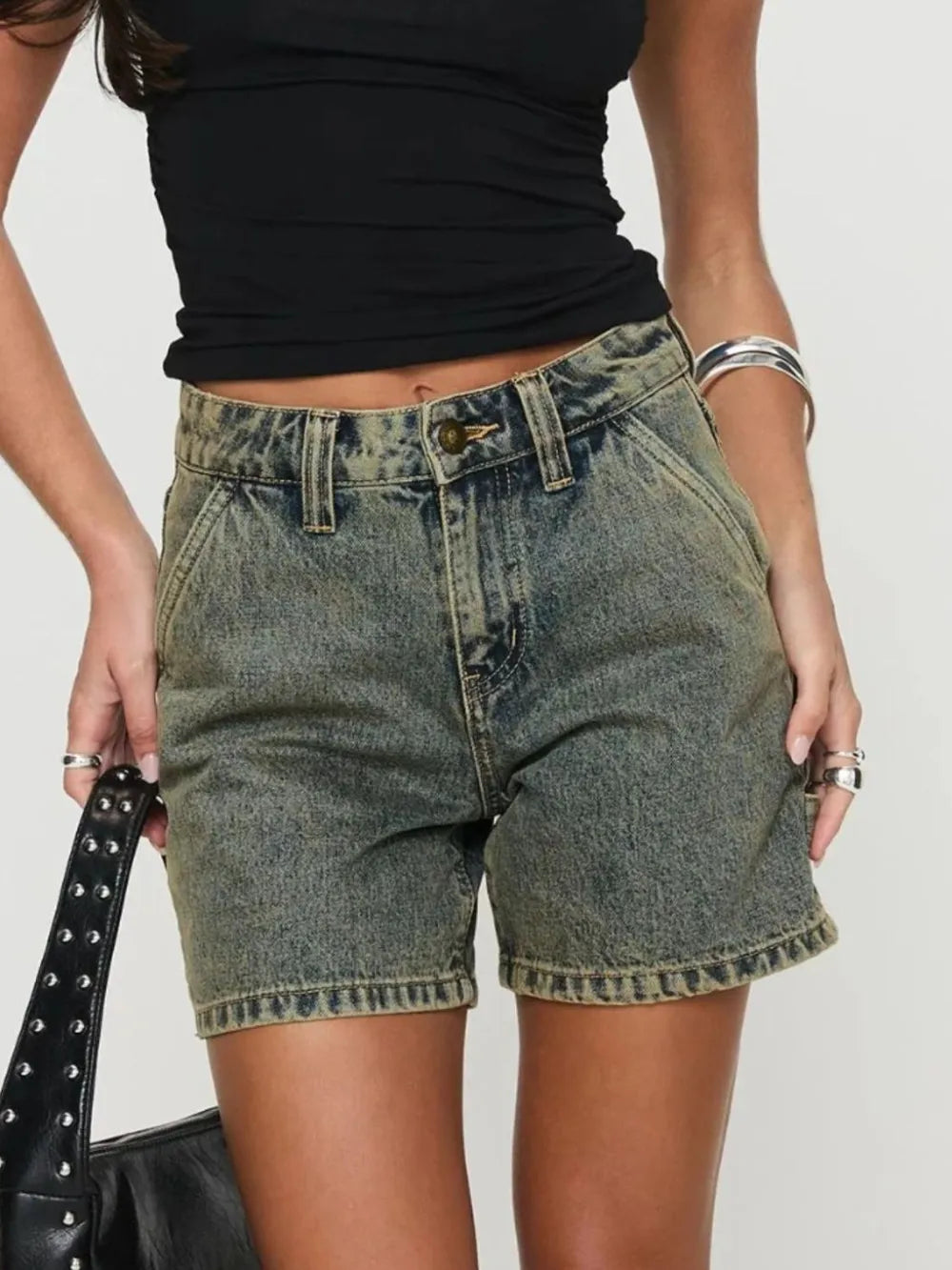 Washed High Rise Denim Shorts for Modern Streetwear
