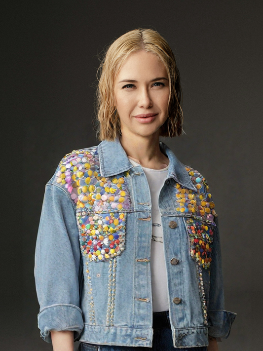 Vintage Denim Jacket for Women - Loose Fit with Heavy Beaded Detailing