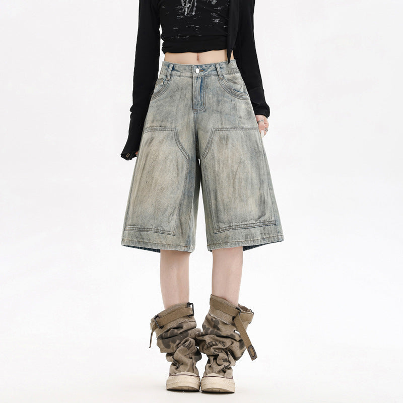 Denim Capri Pants for Women - Loose High Waist Straight Leg Trousers