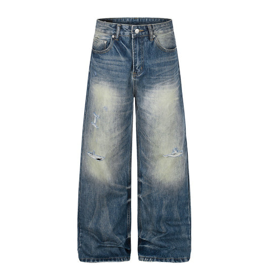 Mens Whitewashed Denim Jeans With Ripped Details For Street Style