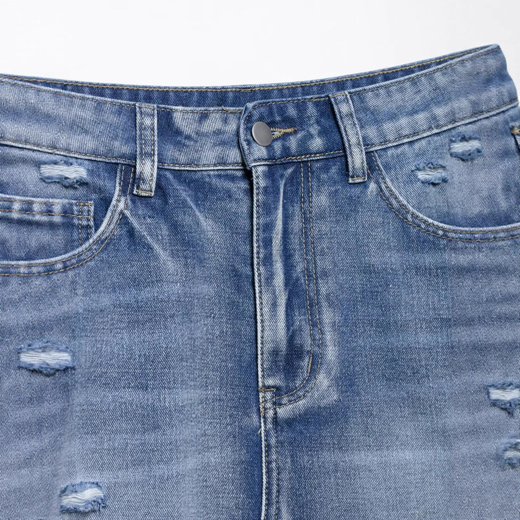 Women's Vintage Ripped Denim Mini Skirt
