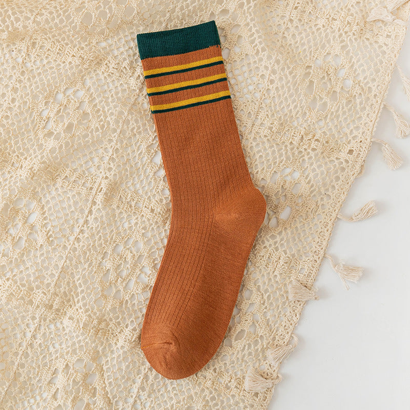Japanese Cotton Socks - Two Stripe Retro Look