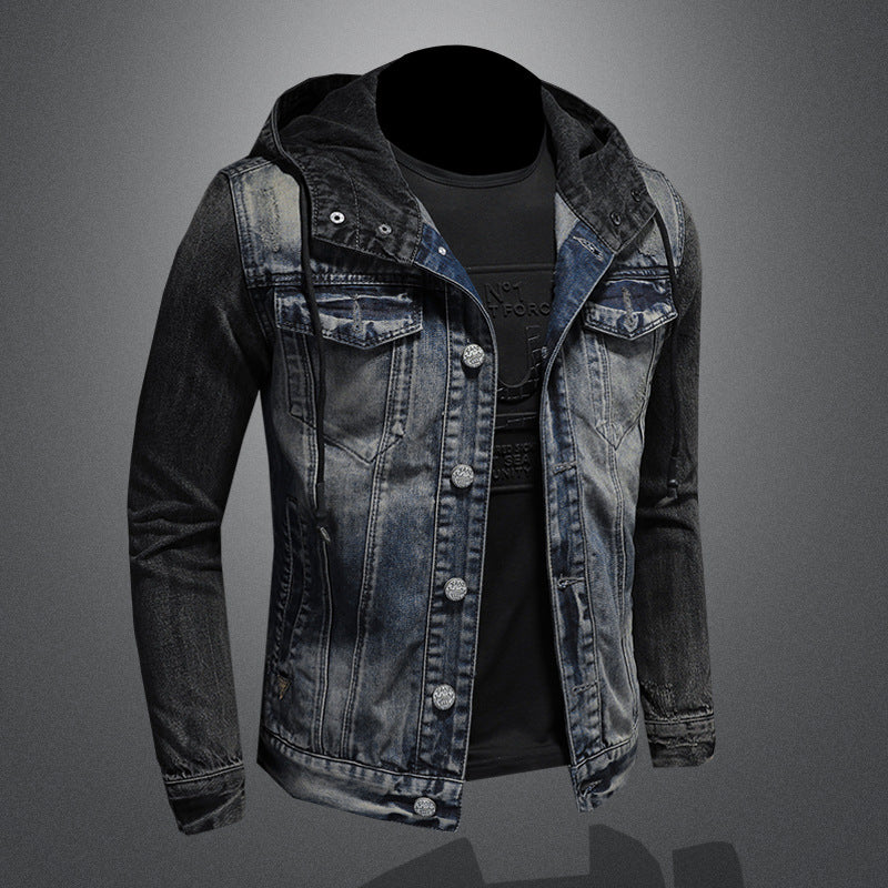 Hooded Denim Jacket for Men - Casual Oversized Fit Coat