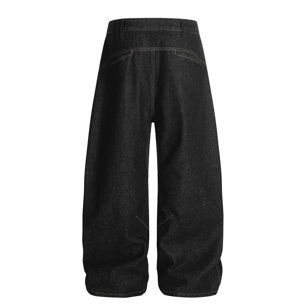 Men's Solid Color Patchwork Knife Cut Jeans