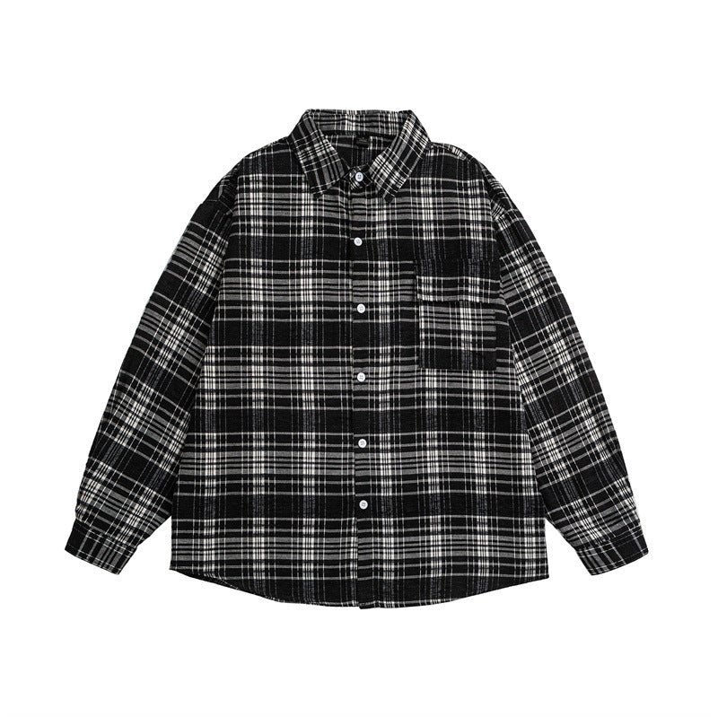 Black and White Checkered Patchwork Casual Shirt