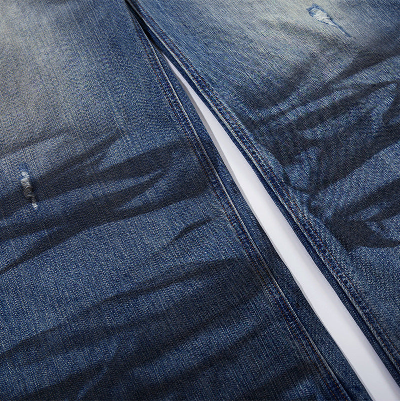 Wash Dirty Dyed Denim Curved Knife Wide Leg Pants