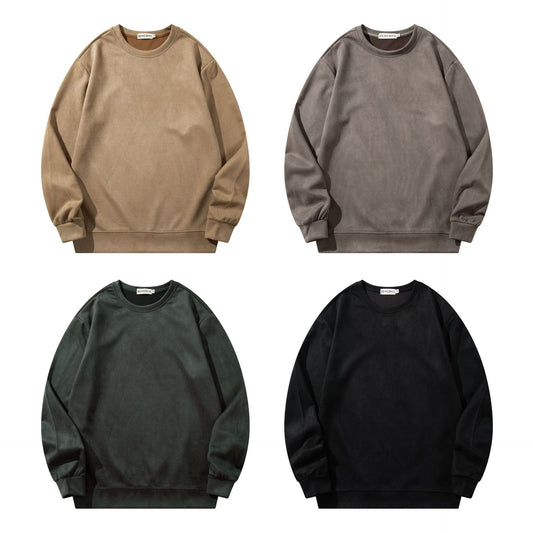 Suede Sweater Round Neck Loose Fit Shirt for Men