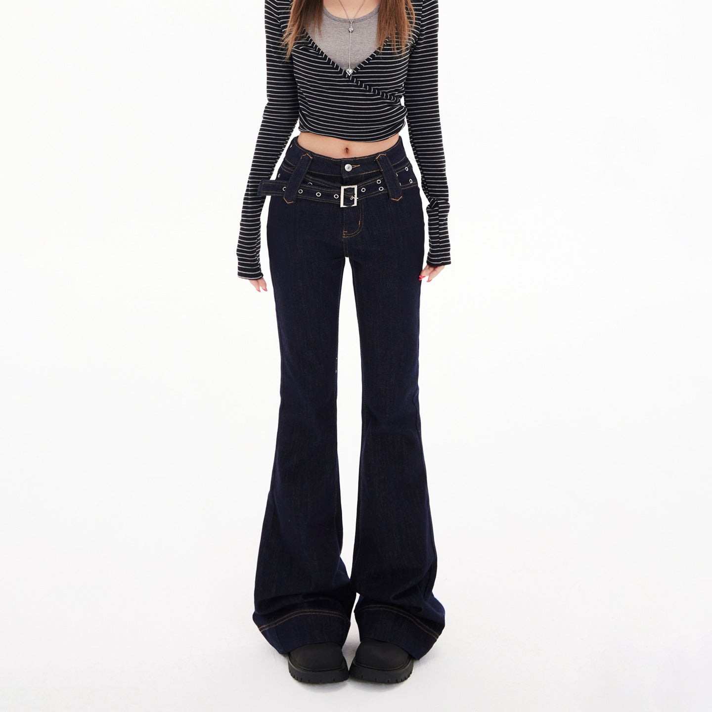 Women's Slim Fit Denim Pants with Flared Style for Autumn