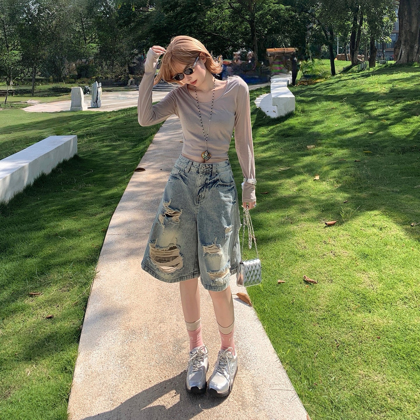 Retro High Waist Denim Shorts for Women - Loose Straight Leg Slim Fit