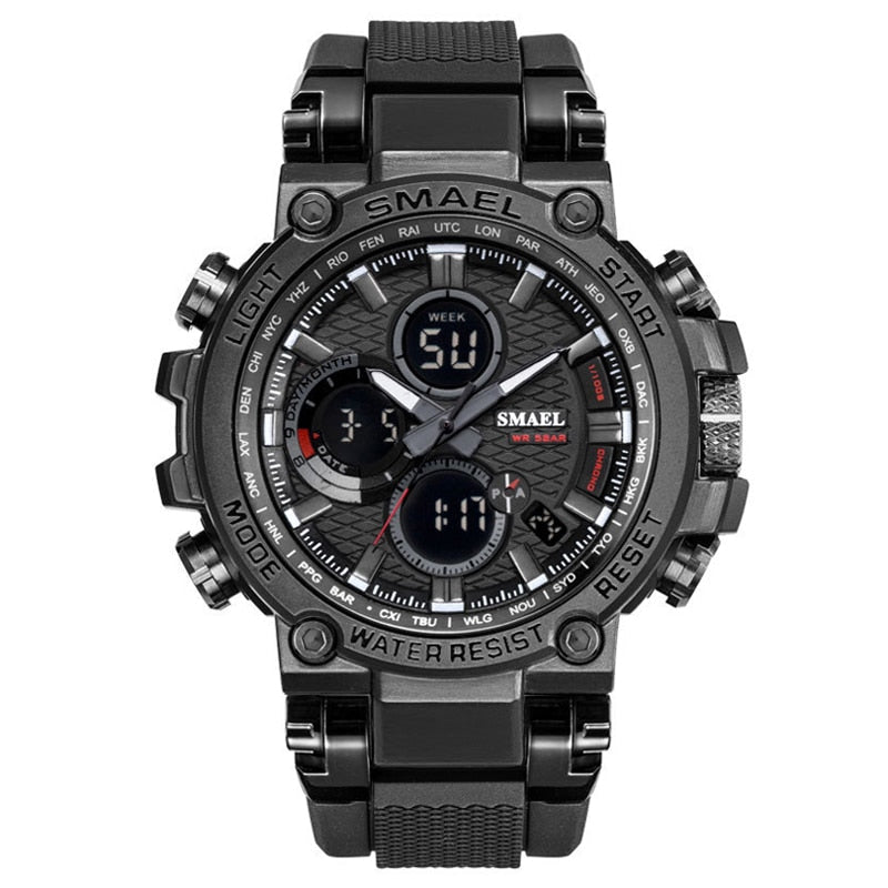Men's Sport Watches Digital Double Time Chronograph Watch Mens LED Week Display Wristwatches