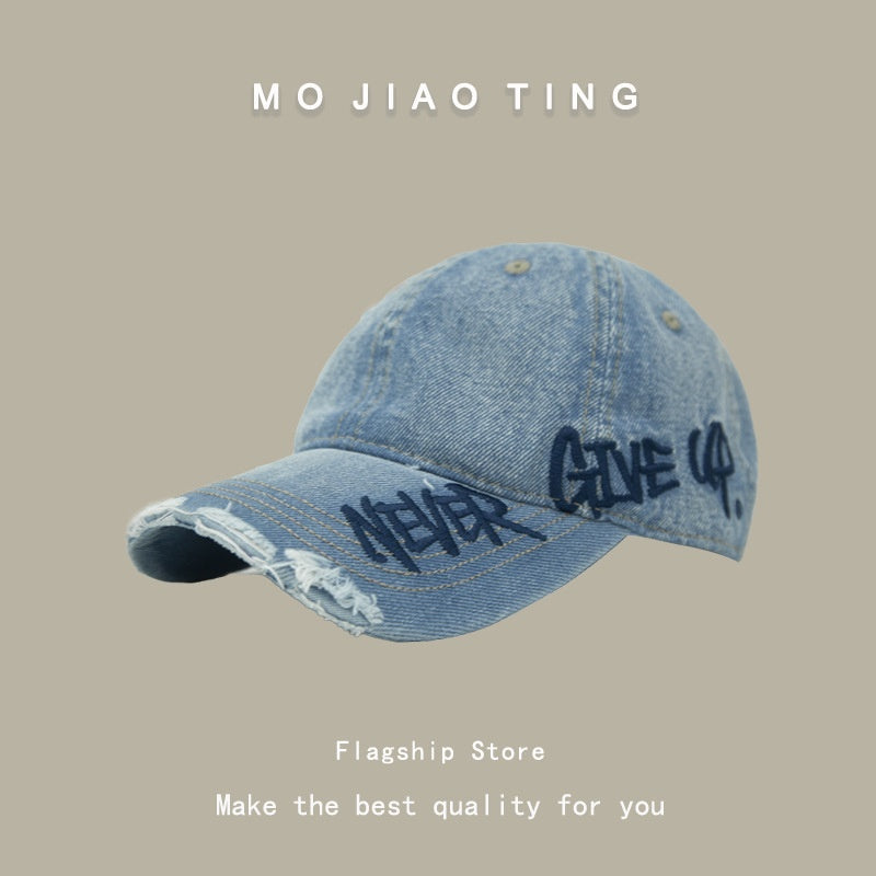 Never Give Up - Letter Embroidery Versatile Face Enhancing Small Duckbill Hat