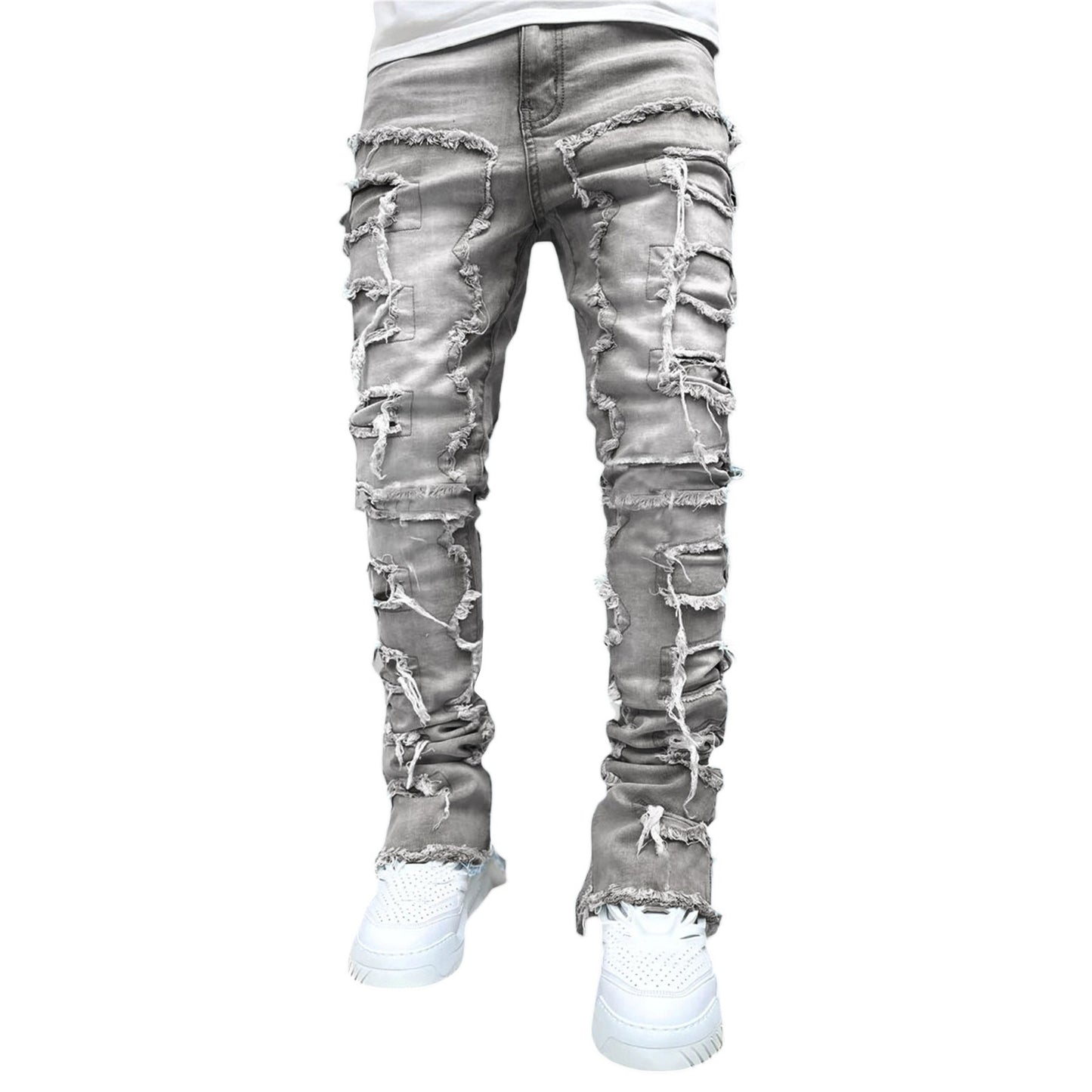 Men's Straight Leg Denim Pants with Elastic Patch Fabric