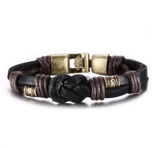 Leather Bracelet with Bronze Alloy Buckle - Easy Hook for Men