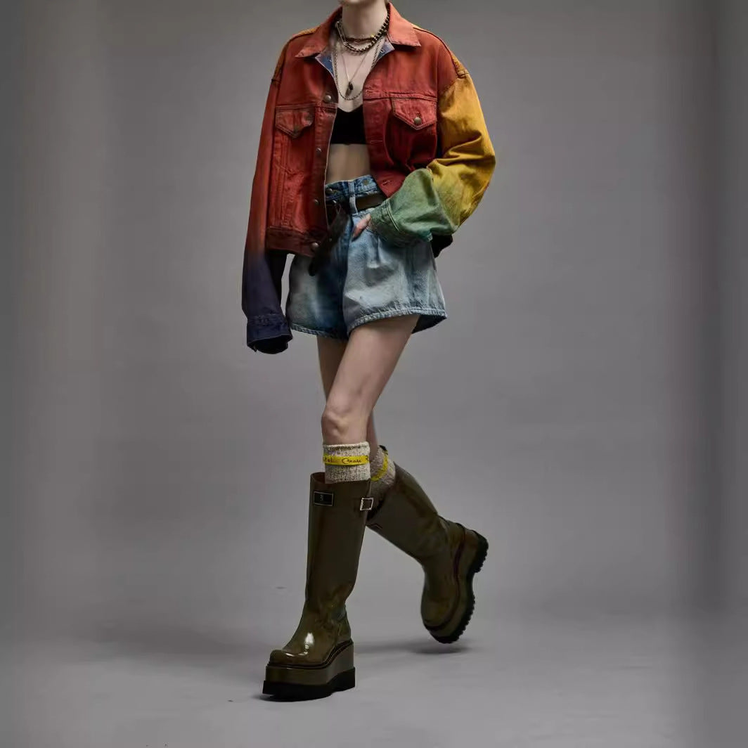 Wash and Spray Color Denim Jacket for Women