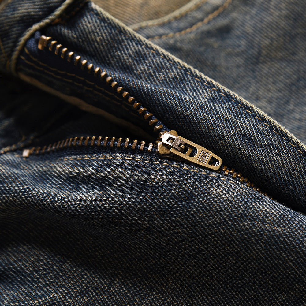Dark Blue Color Washed Wide Leg Jeans With Contrast Details
