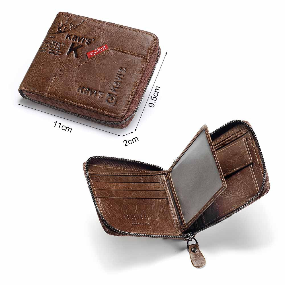Men's Short Leather Wallet with Zipper - Retro Multifunctional Soft Wallet