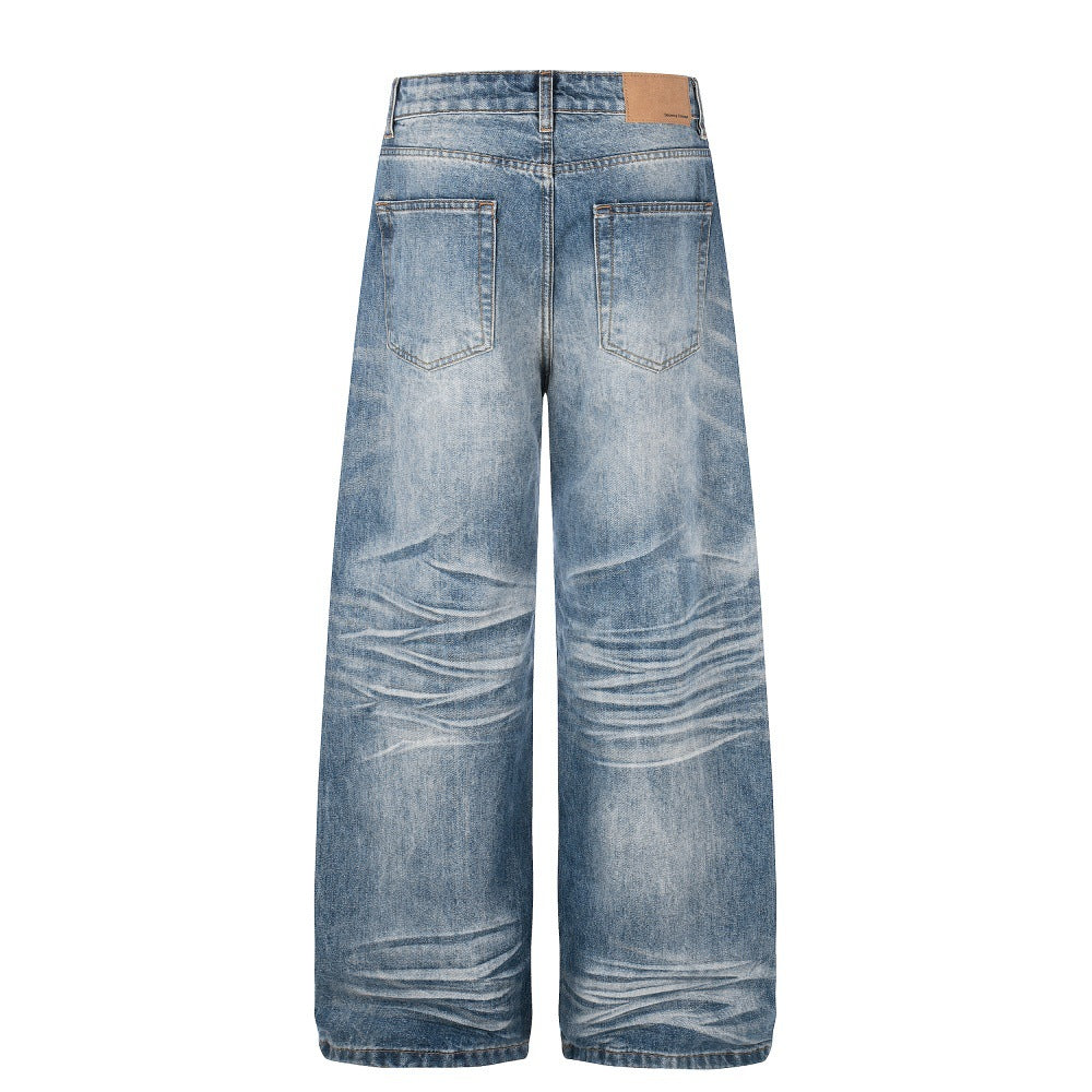 Gradient Washed Denim Pants — Straight Leg Mid Rise