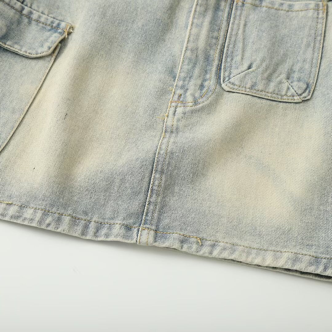 Vintage Short Denim Skirt with Pocket Decoration for Women