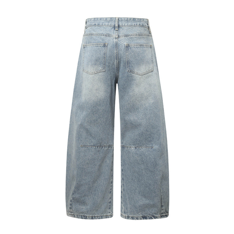 Unisex Retro Pleated Distressed Oversized Denim Pants - Versatile Street Fashion