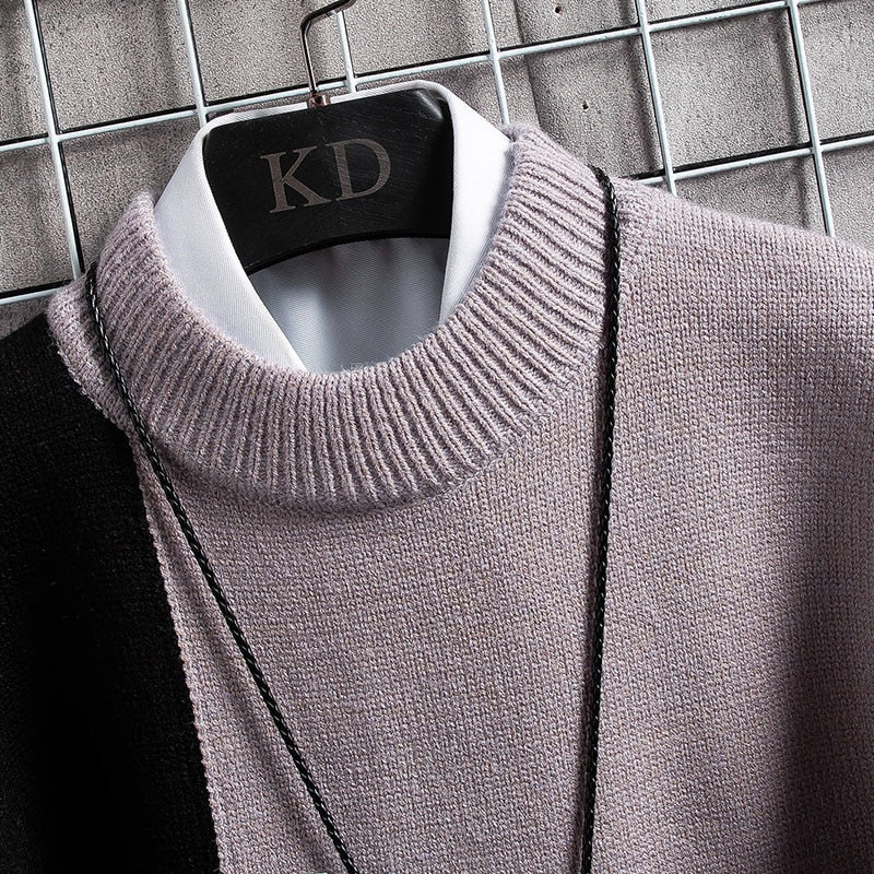Cashmere Warm Sweater for Men Turtleneck Pullover Patchwork Slim Fit Knitted Sweaters Tops