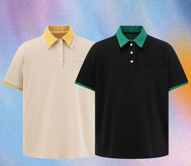 Two-Tone Polo Shirt - Casual Turn-Down Collar