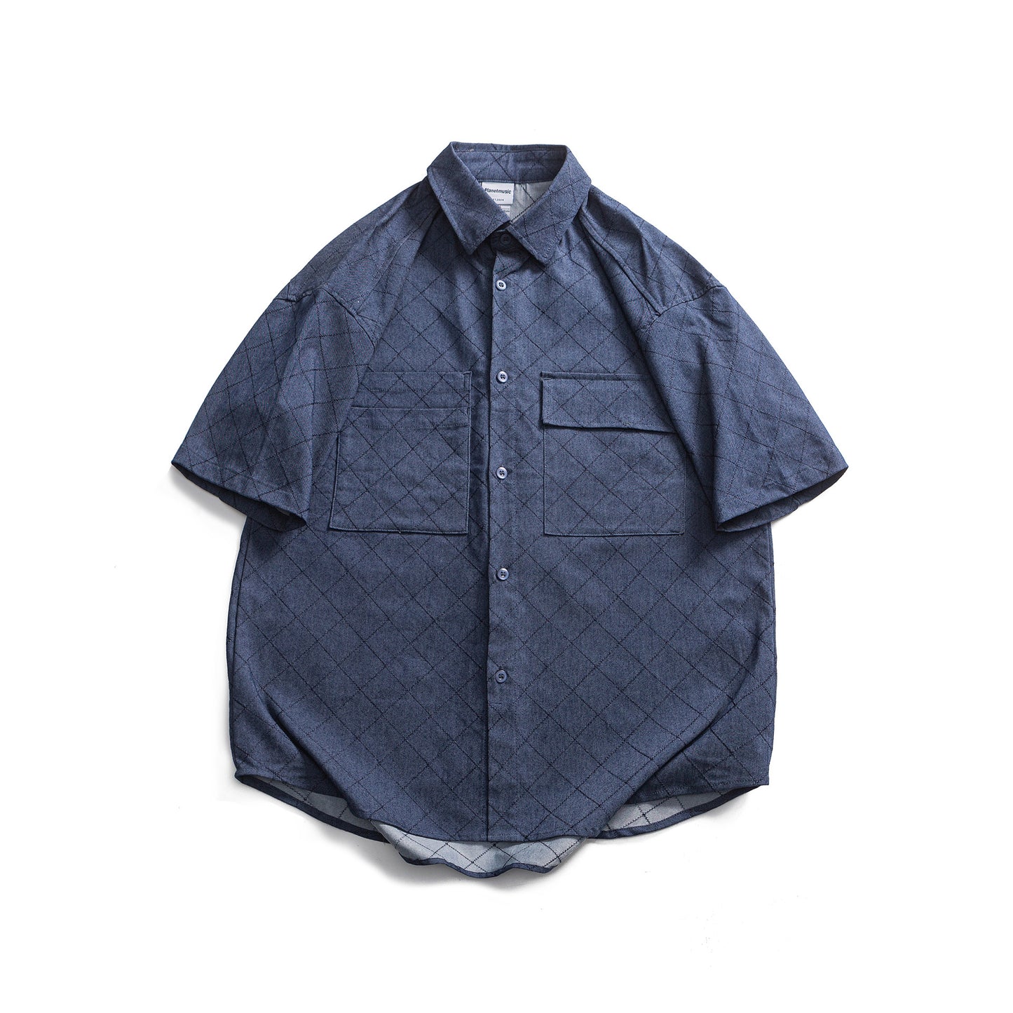 Loose Checkered Embroidered Short Sleeved Shirt