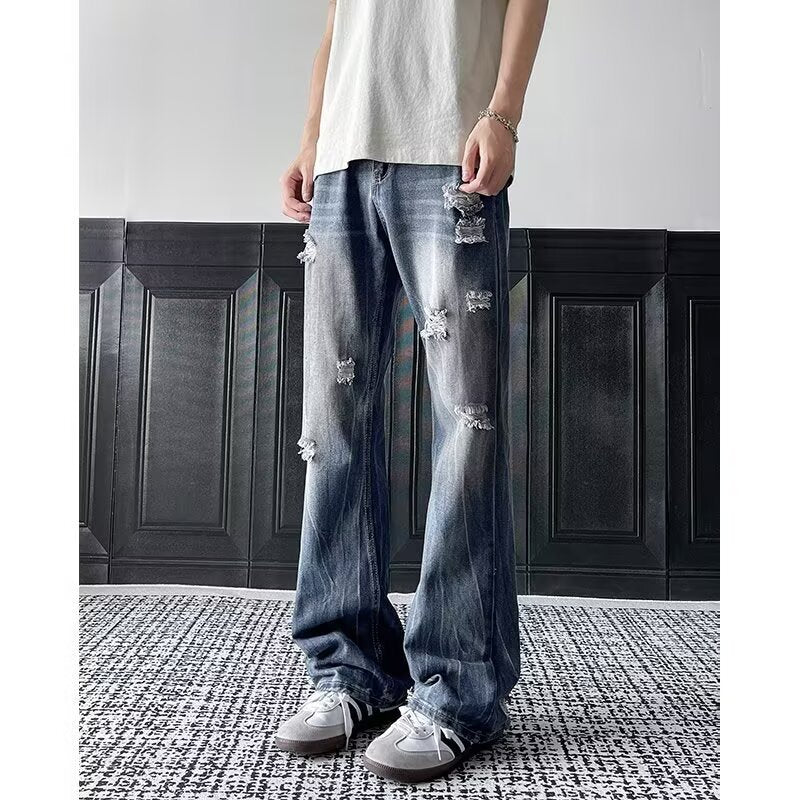 Men's Ripped Loose Straight Leg Denim Jeans