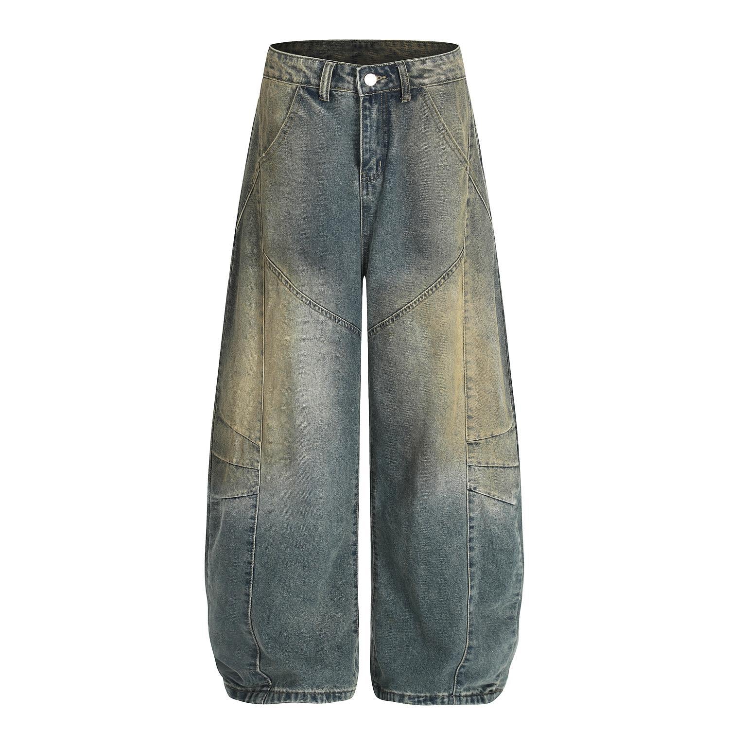 Vintage Curved Jeans with Retro Deconstruction Design