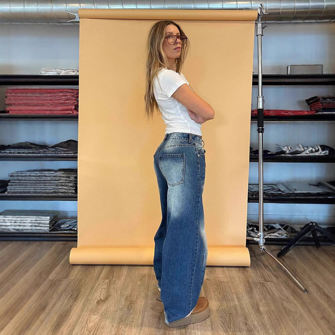 Loose High Waisted Wide Leg Mop Jeans