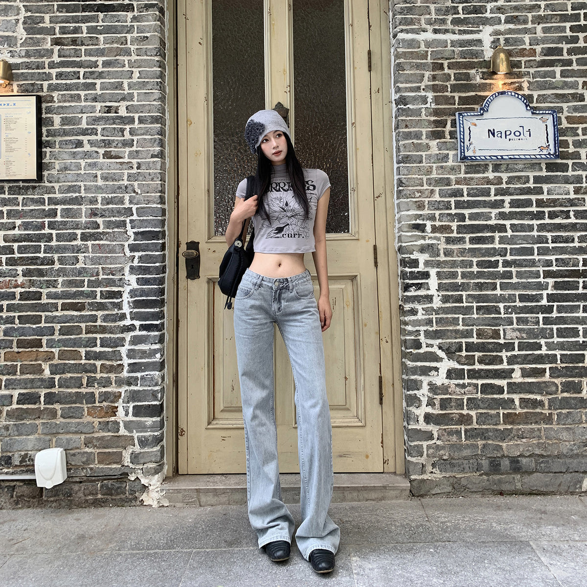 Women's Low Waist Washed Narrow Straight Cigarette Jeans